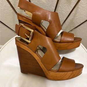 Michael Kors Tan Leather Wedge Sandals